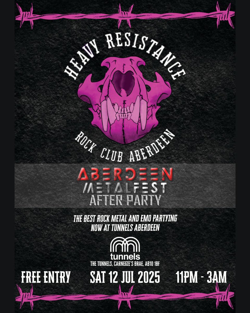 tunnelsaberdeen (@thetunnelsab) on Twitter photo This Sat> Aberdeen Metalfest ๐ค
Cadaver Concerts are back with a stacked lineup for Aberdeen Metalfest..
1pm > 14+
linktr.ee/tunnelsaberdeen
Followed by Heavy Resistance
 after-party after the bands finish...
Aberdeen's biggest rock night,
w/ DJ HairyScaryMark
Open till 3am This Sat> Aberdeen Metalfest ๐ค
Cadaver Concerts are back with a stacked lineup for Aberdeen Metalfest..
1pm > 14+
linktr.ee/tunnelsaberdeen
Followed by Heavy Resistance
 after-party after the bands finish...
Aberdeen's biggest rock night,
w/ DJ HairyScaryMark
Open till 3am