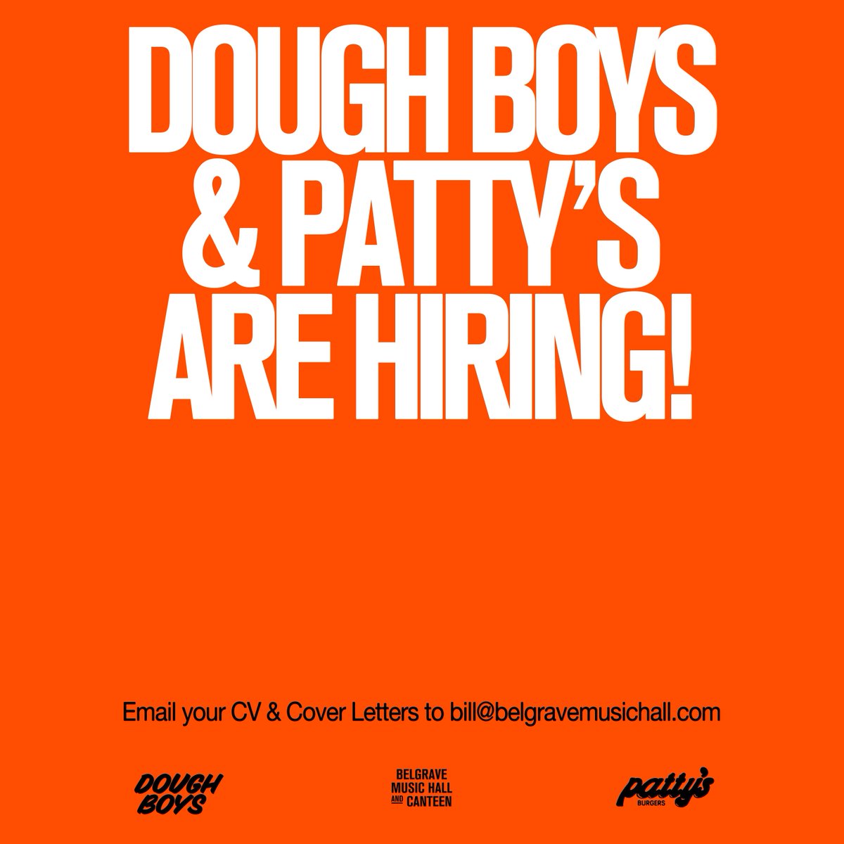ππππππππ πππππ ππππ (@belgrave_leeds) on Twitter photo Join the team π£ Dough Boys and Patty's are hiring!
Drop your Cover letter and CV to bill@belgravemusichall.com π§ Join the team π£ Dough Boys and Patty's are hiring!
Drop your Cover letter and CV to bill@belgravemusichall.com π§