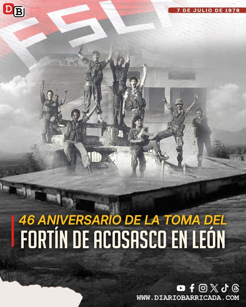 #Nicaragua 
📍 León 

Hoy #07Julio conmemoramos el 4️⃣6️⃣ Aniversario de la Toma del Fortín de Acosasco, sitio histórico donde cientos de combatientes y guerrilleros fueron apresados y torturados por la Guardia Nacional durante la lucha Revolucionaria. 
#JuntoALaComunidad