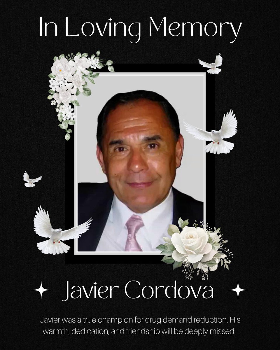 DrugFreeAmerica's tweet image. We are saddened to share the passing of our dear friend and colleague, Javier Cordova. Javier was a long-time supporter of DFAF and a true champion for drug demand reduction. His warmth, dedication, and friendship will be deeply missed.
#ThankYouJavier #InMemoriam #DDR