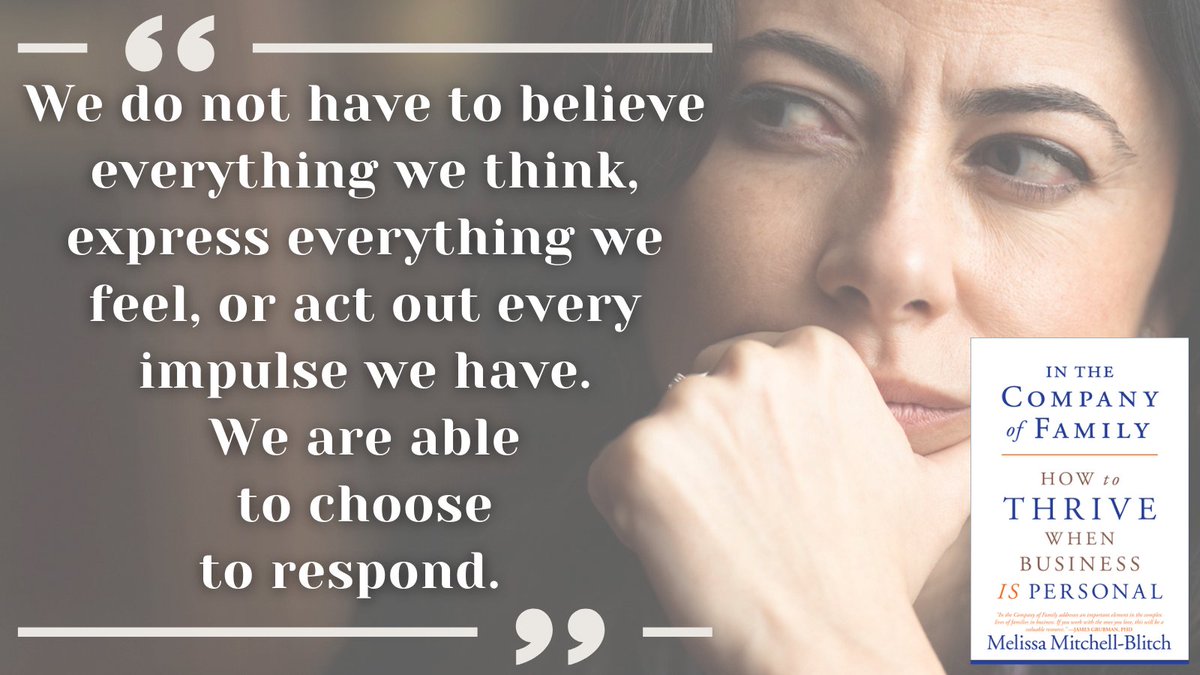Do you know how to respond instead of react? Stop, breathe deeply, observe your thoughts and feelings, reflect on the situation, consider options and evaluate them ... then choose how to respond. #FamilyBusiness #FamBiz #intentional #families #boundaries #book