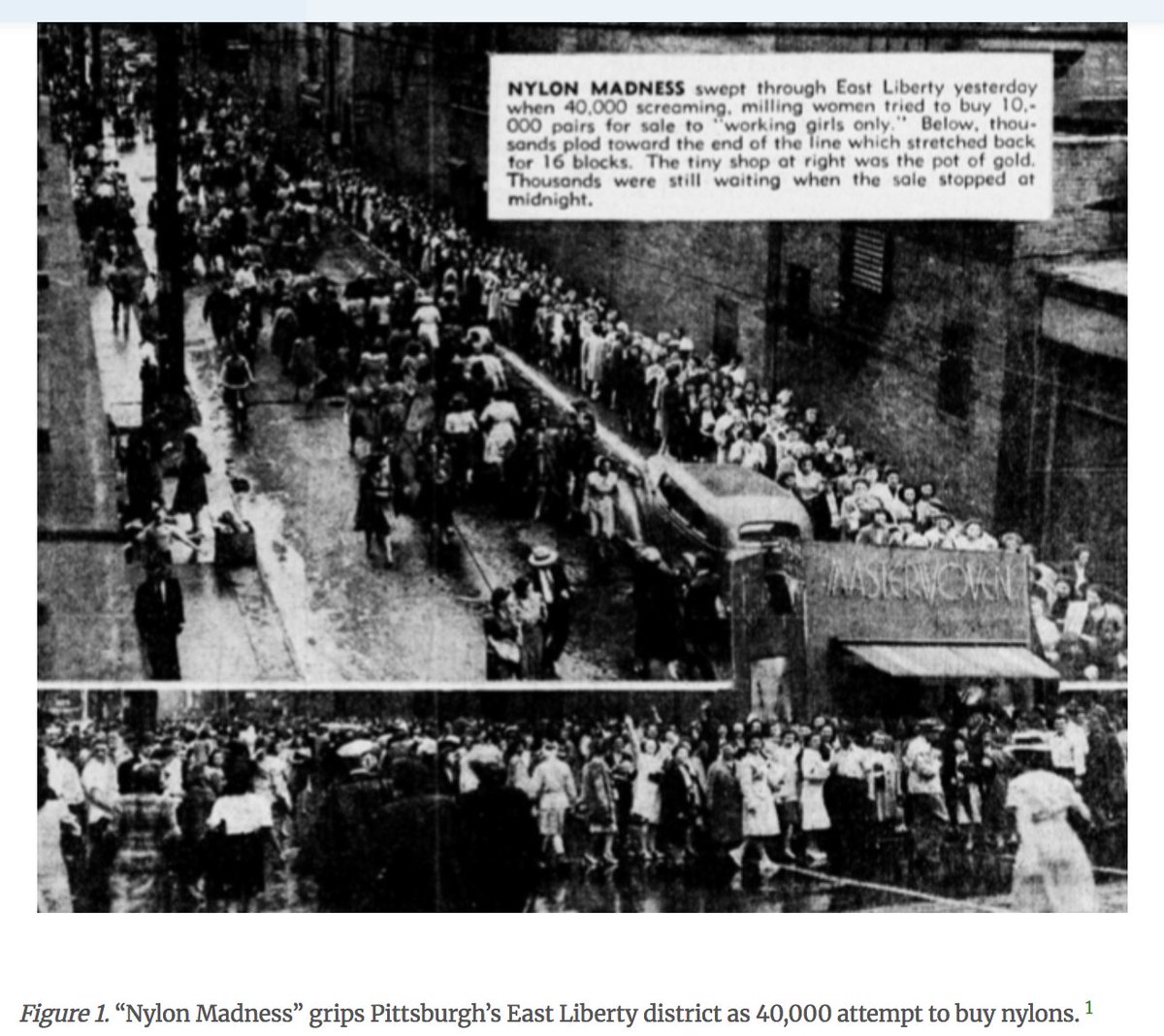 WindfallGarden's tweet photo. The Pittsburgh Nylon Riot 1945 in East Liberty
https://t.co/GdC4NBY6bL https://t.co/MQBsBdhhet