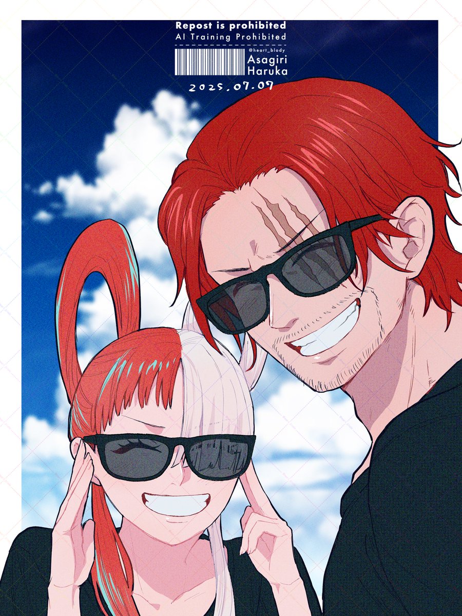 ペアルックな赤髪親子🕶🌞🌴🌺✨