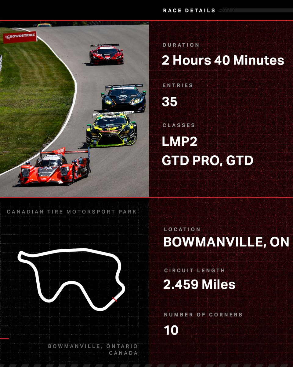 IT'S CHEVROLET GRAND PRIX RACE WEEK! 🇨🇦

Chevrolet Grand Prix
🟢: Sunday, July 13 | 2:05PM ET
📺: Peacock
🌍: IMSA YouTube Live, IMSA .tv
📻: IMSA Radio