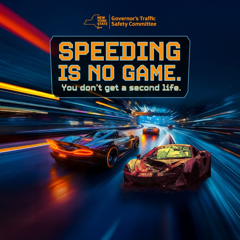 nysdmv's tweet photo. Speeding causes nearly one-third of all traffic deaths. It’s no game. Learn about the dangers of driving too fast.
