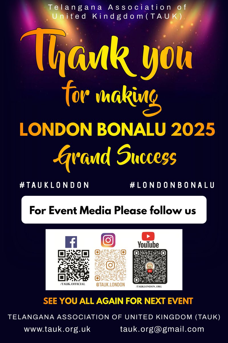 #Thankyou #LondonBonalu #GrandSuccess #TAUKLondon

We are happy &amp; thrilled to announce the resounding success of TAUK- LONDON BONALU CELEBRATIONS 2025.

We express our sincere gratitude for your incredible support and participation in making our event a grand success.