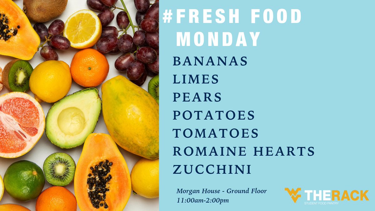 Fresh produce available today from 11am-2pm!

#FreshFoodMonday #WVUTheRack