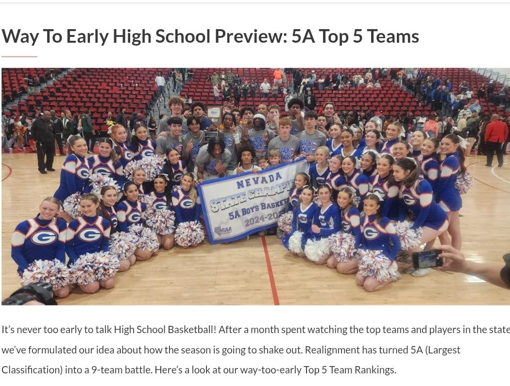 Bruce Williams (@7outzbballclub1) on Twitter photo Can the <a href="/gormanhoops/">Bishop Gorman 🏀</a> Three - Peat
<a href="/DPAgassiCampus/">DP at Agassi Campus</a> takes a step up and who's a darkhorse candidate in 5A. It's never too early to preview the HS Basketball Season!
Here's a peak at our 5A Top 5 Teams
7outz.com/way-to-early-h… Can the <a href="/gormanhoops/">Bishop Gorman 🏀</a> Three - Peat
<a href="/DPAgassiCampus/">DP at Agassi Campus</a> takes a step up and who's a darkhorse candidate in 5A. It's never too early to preview the HS Basketball Season!
Here's a peak at our 5A Top 5 Teams
7outz.com/way-to-early-h…