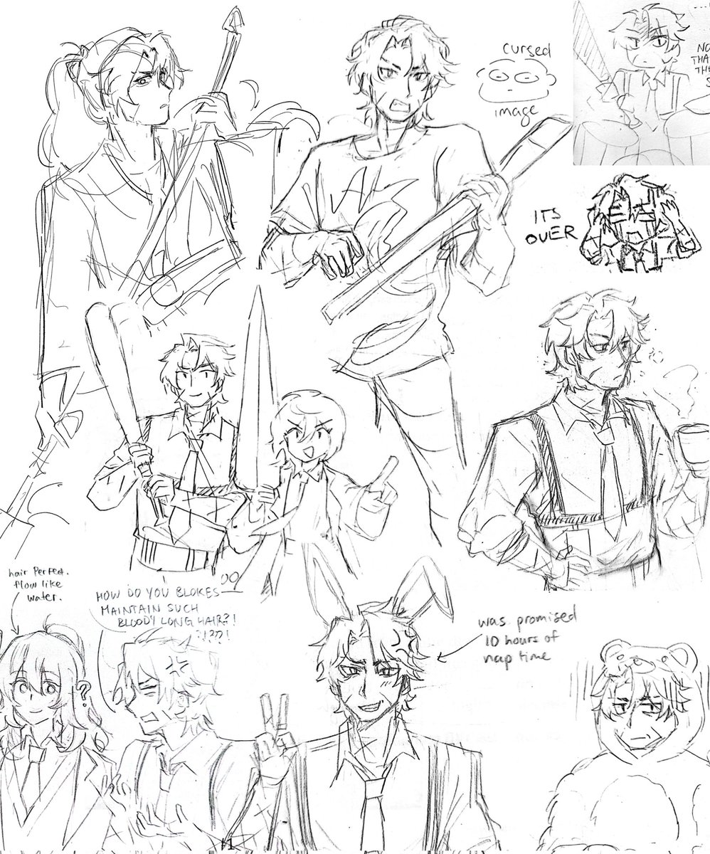 4e3076's tweet image. didn&apos;t prepare anything for Heathcliff day bc of artfight and vacation but here&apos;s a compilation of all my shitty heath doodles ♥️♥️ #LimbusCompany #lcb7