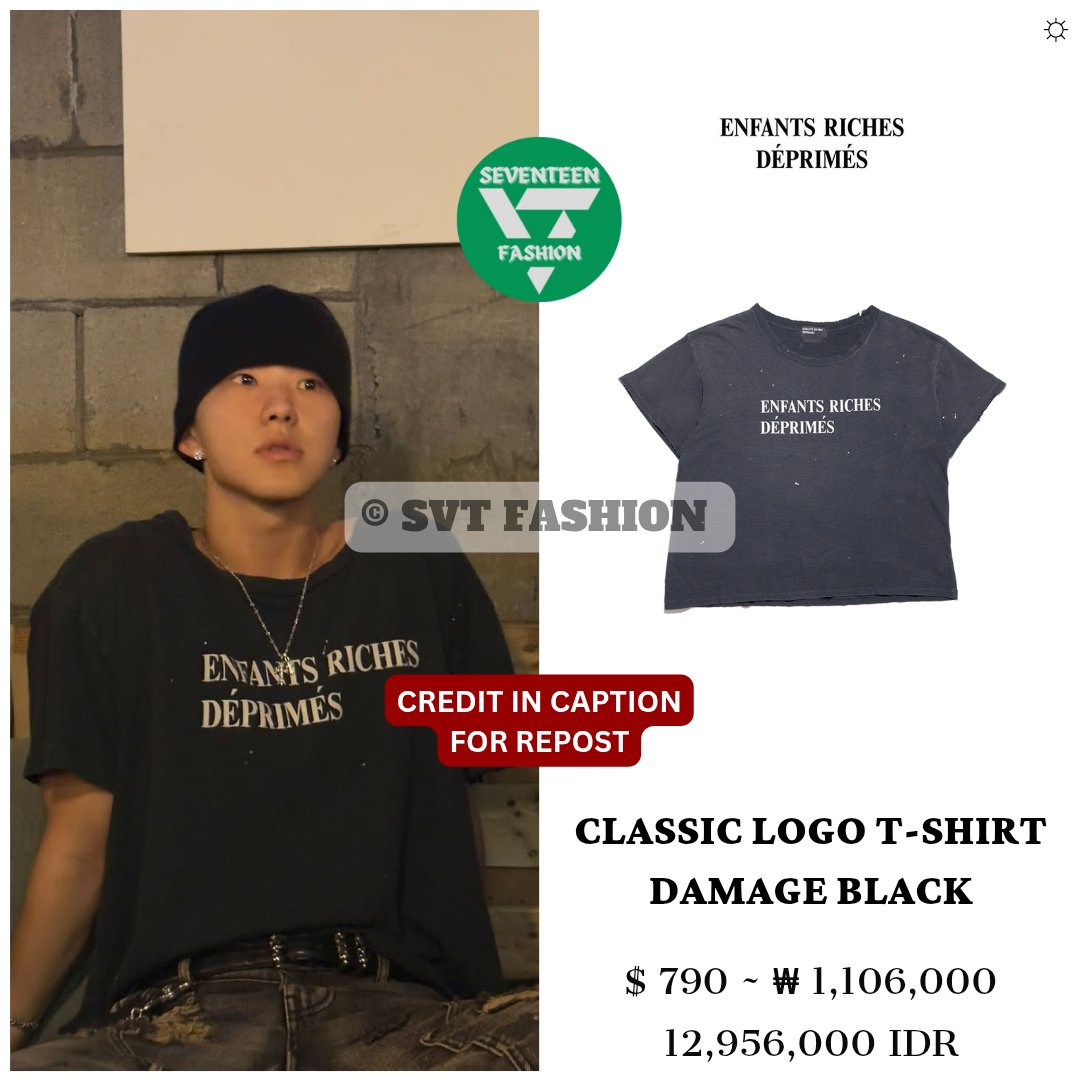 Seventeen Fashion (세븐틴 패션) -fan account- (@svt_fashion3) on Twitter photo Hoshi wore Enfant Riches Déprimés T-Shirt in Hoshi Instagram Update (250707)
#17Hoshi_Fashion #セブチ #SEVENTEEN #세븐틴 #Hoshi #호시 #ホシ #호시패션 #세븐틴패션 <a href="/pledis_17/">세븐틴(SEVENTEEN)</a> <a href="/pledis_17jp/">SEVENTEEN Japan</a> Hoshi wore Enfant Riches Déprimés T-Shirt in Hoshi Instagram Update (250707)
#17Hoshi_Fashion #セブチ #SEVENTEEN #세븐틴 #Hoshi #호시 #ホシ #호시패션 #세븐틴패션 <a href="/pledis_17/">세븐틴(SEVENTEEN)</a> <a href="/pledis_17jp/">SEVENTEEN Japan</a>