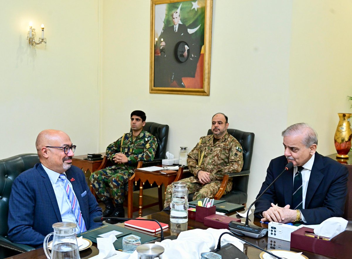 A delegation of Etisalat group led by CEO Hatem Dowidar called on Prime Minister Muhammad Shehbaz Sharif in Islamabad on 7 July 2025.
<a href="/CMShehbaz/">Shehbaz Sharif</a>