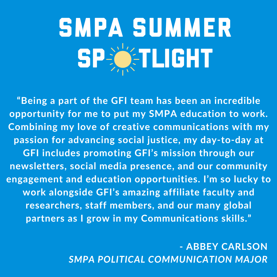 SMPA at GW (@smpagwu) on Twitter photo SMPA Summer Spotlight ☀️ Political Communication student, Abbey Carlson, is working as a Student Communications Specialist at <a href="/GW_GlobalFood/">Global Food Institute at GW</a>. Hear from Abbey as she shares some key takeaways from her experience working at GFI ⤵️ SMPA Summer Spotlight ☀️ Political Communication student, Abbey Carlson, is working as a Student Communications Specialist at <a href="/GW_GlobalFood/">Global Food Institute at GW</a>. Hear from Abbey as she shares some key takeaways from her experience working at GFI ⤵️