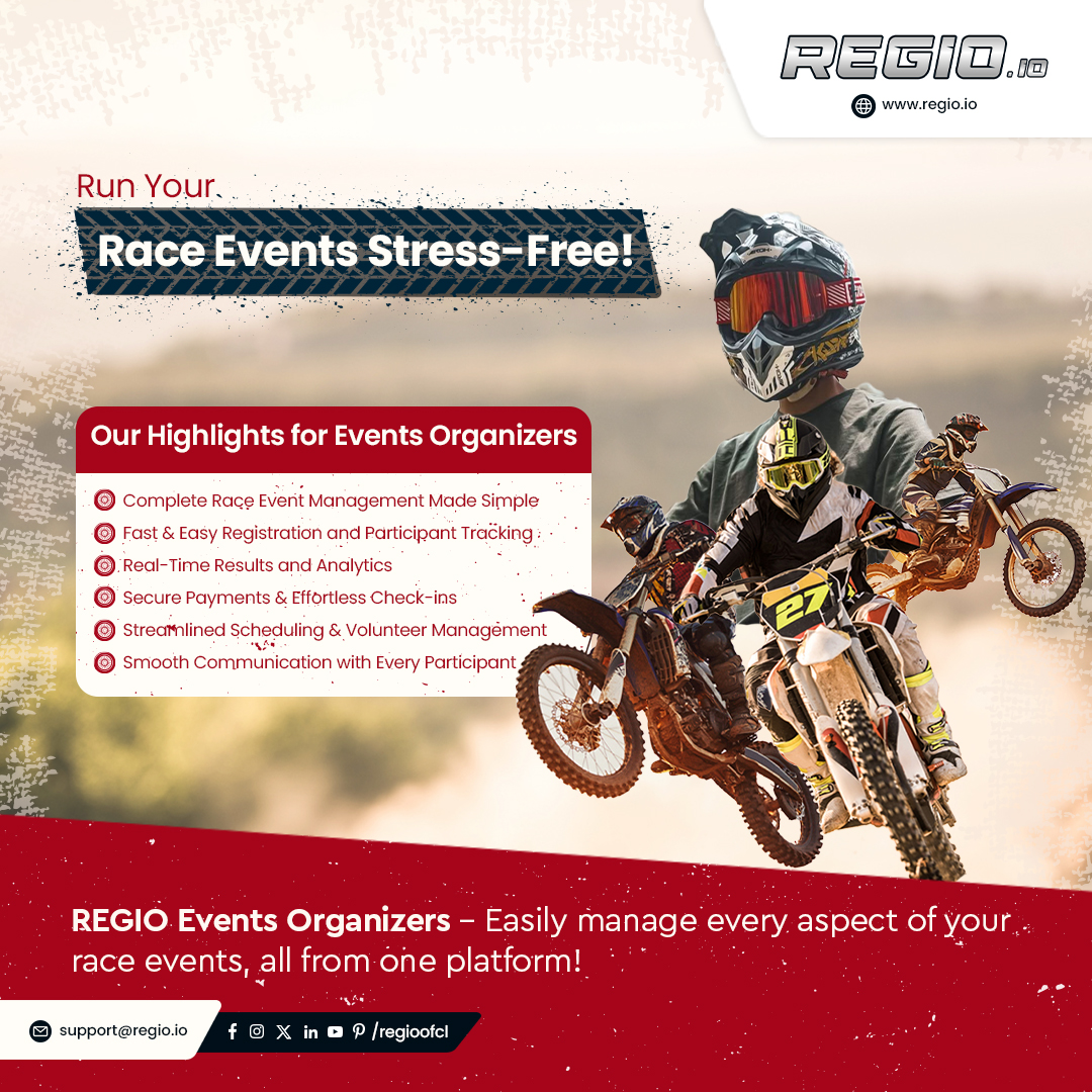 regioofcl's tweet photo. 🏁 Take the stress out of organizing your race events!
With REGIO

👉 Run your race events smoothly with REGIO today!🌐 https://t.co/fc63n8q7qs

#REGIO #RaceEventManagement #EventOrganizers #MotorsportsEvents #RacingCommunity #EventTech #MotocrossLife #RaceDayReady #SportsEvents https://t.co/hNYE08cWOf