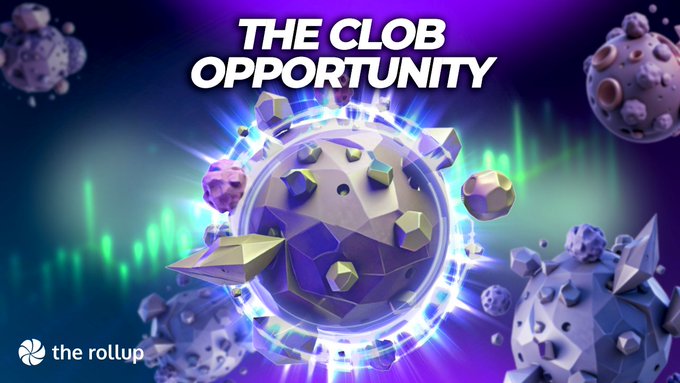The CLOBs on Blobs Opportunity graphic featuring a glowing central orb surrounded by geometric shapes