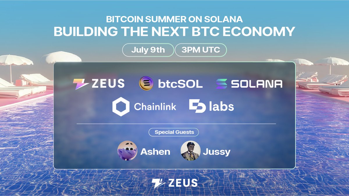 Zeus Network 🟧⛈️🟣 (EPOCH 5) (@zeusnetworkhq) on Twitter photo Bitcoin isn’t just sitting anymore, it's moving on Solana.
Lending, LPs, stablecoins, restaking - the new BTC economy is live. Hear from:
<a href="/ZeusNetworkHQ/">Zeus Network (EPOCH 8)</a> @Btcsol_co @solanafndn <a href="/chainlink/">Chainlink</a> <a href="/FDLabsHQ/">First Digital Labs</a>
Plus: <a href="/solashenone/">ashen | kamai</a> <a href="/jussy_world/">jussy</a>
🗓️ July 9, 3PM UTC.
x.com/i/spaces/1mnGe… Bitcoin isn’t just sitting anymore, it's moving on Solana.
Lending, LPs, stablecoins, restaking - the new BTC economy is live. Hear from:
<a href="/ZeusNetworkHQ/">Zeus Network (EPOCH 8)</a> @Btcsol_co @solanafndn <a href="/chainlink/">Chainlink</a> <a href="/FDLabsHQ/">First Digital Labs</a>
Plus: <a href="/solashenone/">ashen | kamai</a> <a href="/jussy_world/">jussy</a>
🗓️ July 9, 3PM UTC.
x.com/i/spaces/1mnGe…
