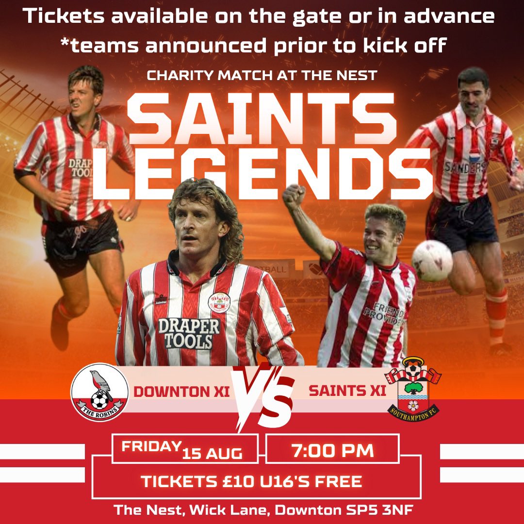 One for the diary. The Saints legends are back at the Nest on Friday 15th August 7pm ko.  This is a charity match, the proceeds will benefit a charity chosen by Saints. Buy your tickets now via the gate, clubhouse or the following link. Do not miss this!

eventbrite.com/e/saints-legen…