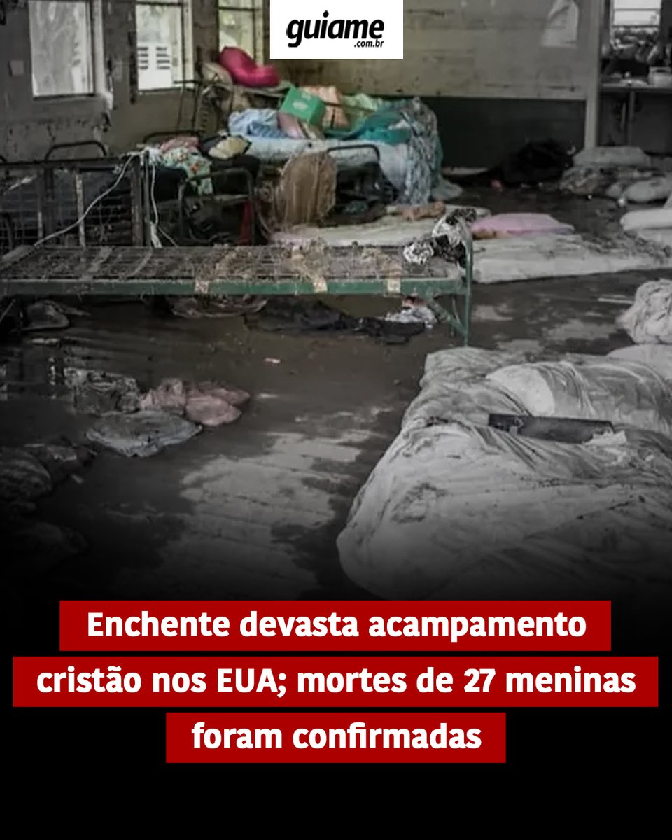 Guiame's tweet photo. Enchente histórica atingiu o acampamento cristão Camp Mystic no Texas com 750 meninas, entre 7 e 12 anos. Ao menos 27 morreram na maior tragédia em um século na região do Rio Guadalupe.
https://t.co/X6xNEAOALq https://t.co/DTtLh8npxN
