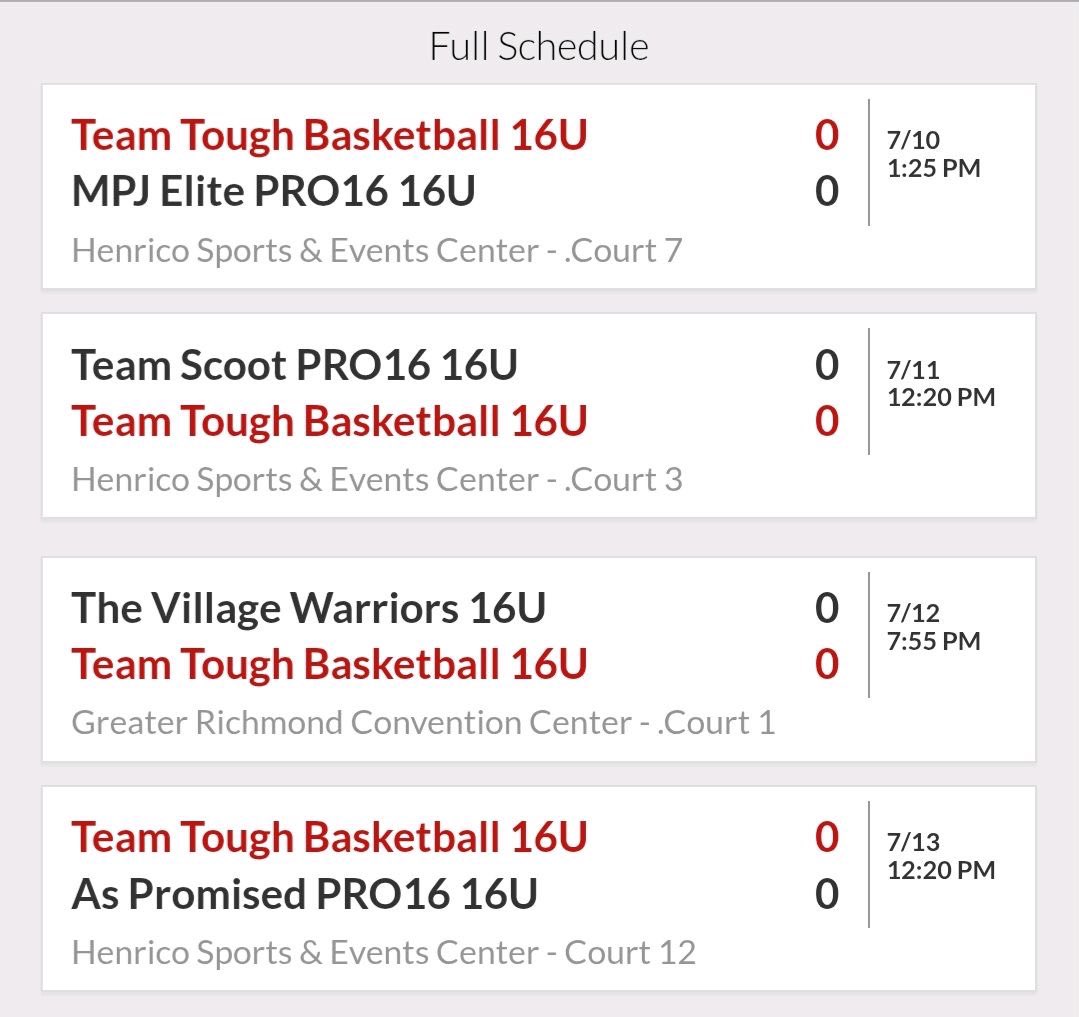 schedule for pro16 live tournament in virginia this weekend.