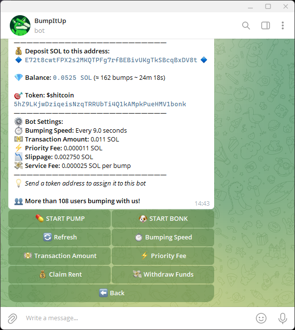 t.me/BumpItUp_bot 

NOW AVAILABLE FOR #LetsBONK !

PASTE CA and press START BONK!

🚀 Bump your tokens for visibility 
💸 Claim back SOL from closed accounts 
♻️ Recover part of your funds, automatically

#bonk #letsbonkfun #pumpfun #solana #memecoin #sol #bumpbot