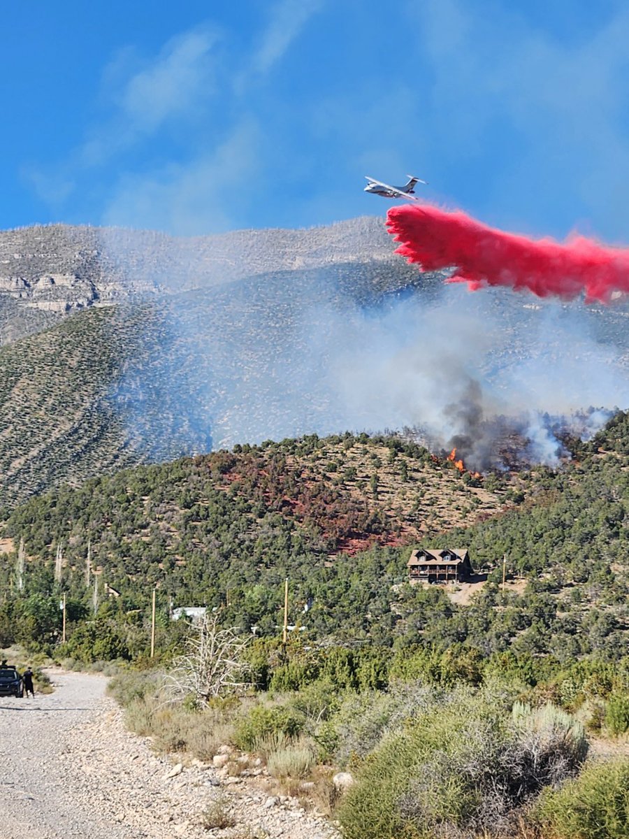 HumboldtToiyabe's tweet image. Firefighters continue to protect structures in the Trout Canyon area west of Las Vegas.  Evacuations are still in place; the fire started yesterday and is estimated at 15 acres.