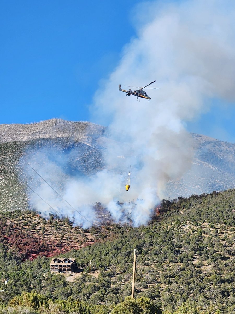 HumboldtToiyabe's tweet image. Firefighters continue to protect structures in the Trout Canyon area west of Las Vegas.  Evacuations are still in place; the fire started yesterday and is estimated at 15 acres.