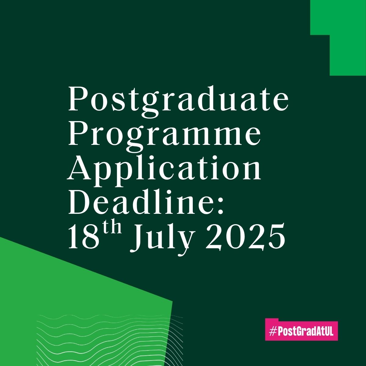 School of Nursing and Midwifery, UL (@nursingmid_ul) on Twitter photo For more information about Postgraduate Programmes, see ul.ie/nursing-midwif…
The closing date for applications is Friday 18th July 2025.
Contact nm@ul.ie with any questions or queries.
#PostgradAtUL #Postgraduate #UL For more information about Postgraduate Programmes, see ul.ie/nursing-midwif…
The closing date for applications is Friday 18th July 2025.
Contact nm@ul.ie with any questions or queries.
#PostgradAtUL #Postgraduate #UL