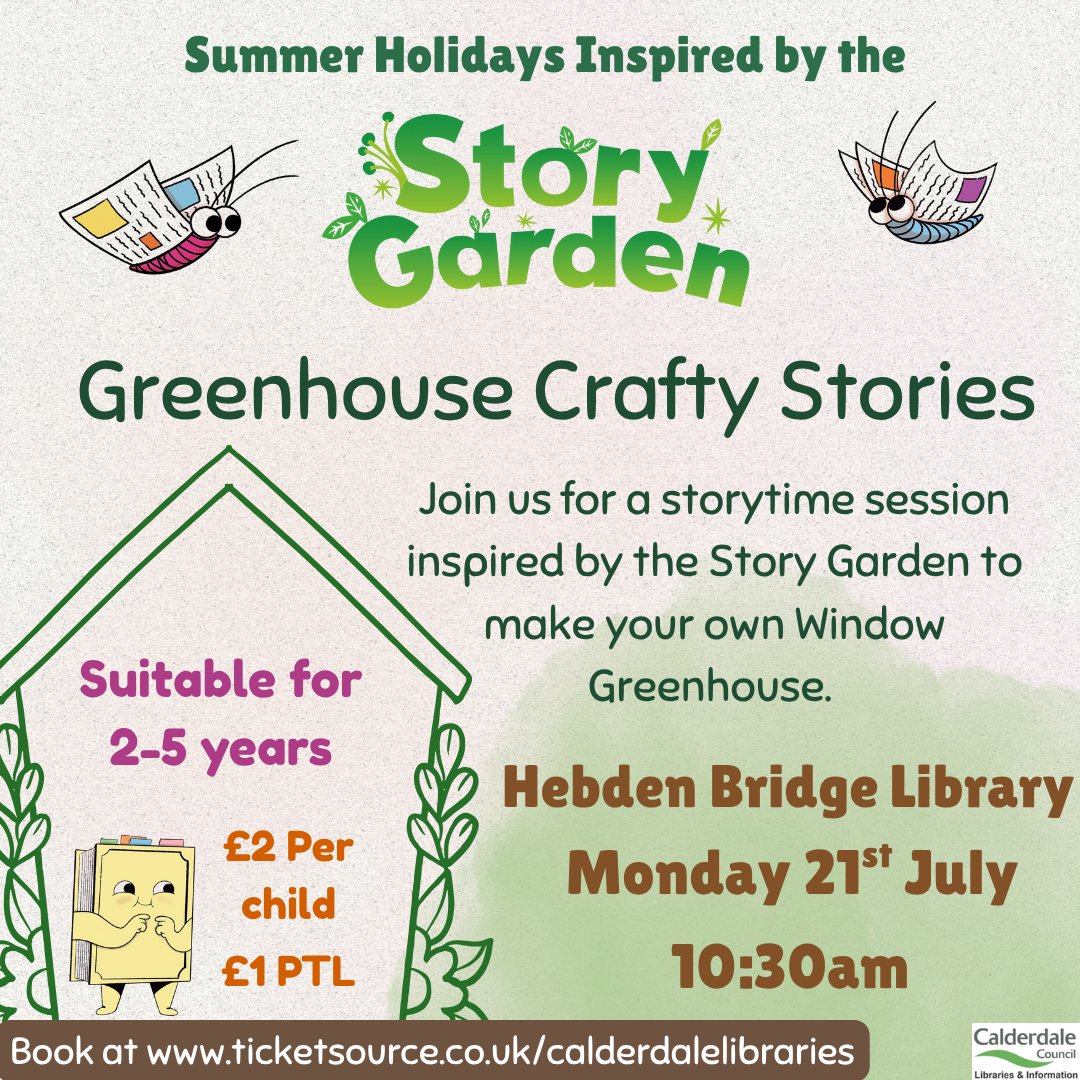 CMBClibraries's tweet image. Monday's at Hebden Bridge Library are shaping up to be a the perfect days to pop in for some stories and crafting.
Our Crafty Stories are aimed at 2-5 years old and will be exploring nature through some lovely simple crafts
Spaces can be booked via tivketsource.co.uk/calderdalelibr….