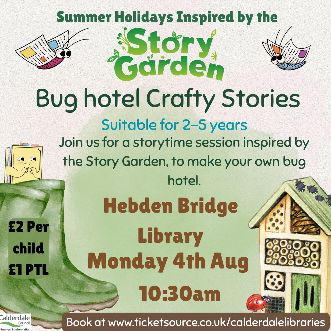 CMBClibraries's tweet image. Monday's at Hebden Bridge Library are shaping up to be a the perfect days to pop in for some stories and crafting.
Our Crafty Stories are aimed at 2-5 years old and will be exploring nature through some lovely simple crafts
Spaces can be booked via tivketsource.co.uk/calderdalelibr….