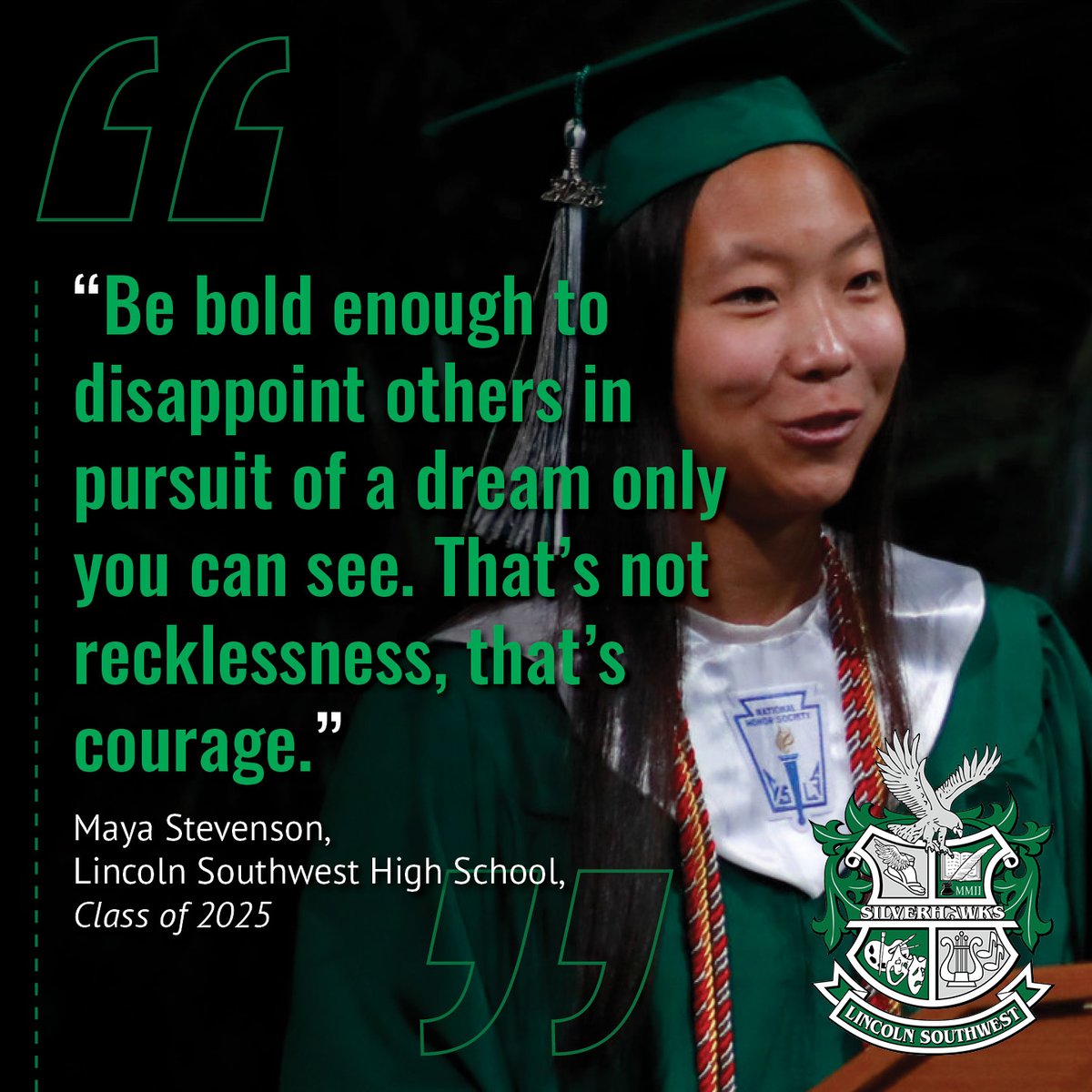 LPSorg's tweet image. Good Monday morning, LPS! We hope everyone had a fun and safe holiday weekend! This week's #MondayMotivation comes to us from 2025 @lswhs graduate Maya, who reminds us to courageously go after our dreams! 💚✨ #LPSProud
Have a fantastic day!