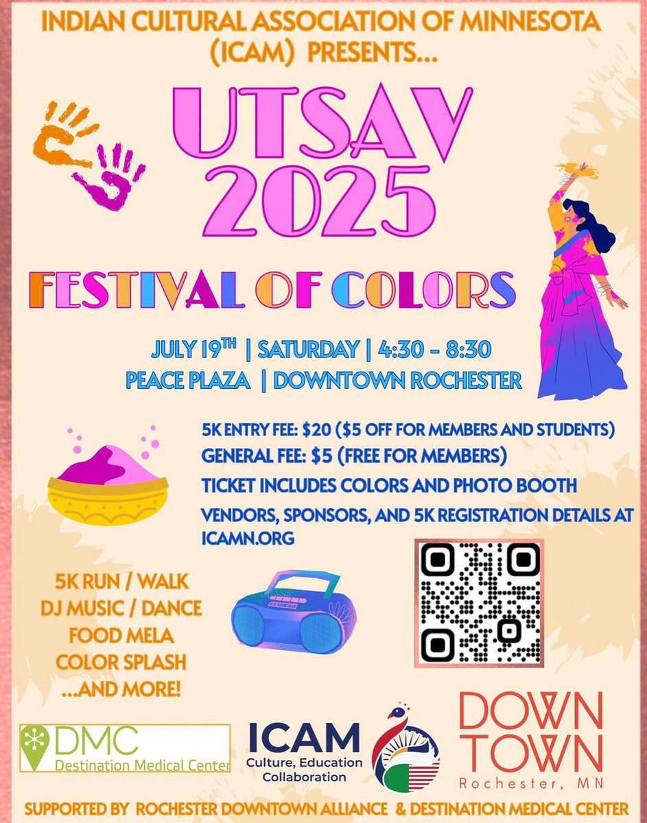 Join us at annual USTAV festival of color! This event is a vibrant celebration of the Asian Indian heritage, with delicious food, dance performances and music. 
MRFA provide discounted 5k tickets for our member at 10 dollars per person. Check your email for registration details!