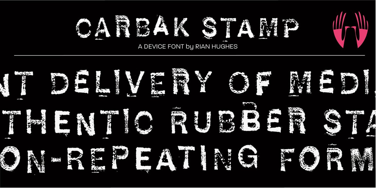 rianhughes's tweet image. New font! Carbak Sans is taken from a vintage rubber printing set, and features three versions of each letter that automatically cycle for that authentic uneven artisan look. Device Fonts: devicefonts.co.uk/catalogue/carb… Currently a &apos;Hot New Font&apos; at @MyFonts  tinyurl.com/2zvd4v68