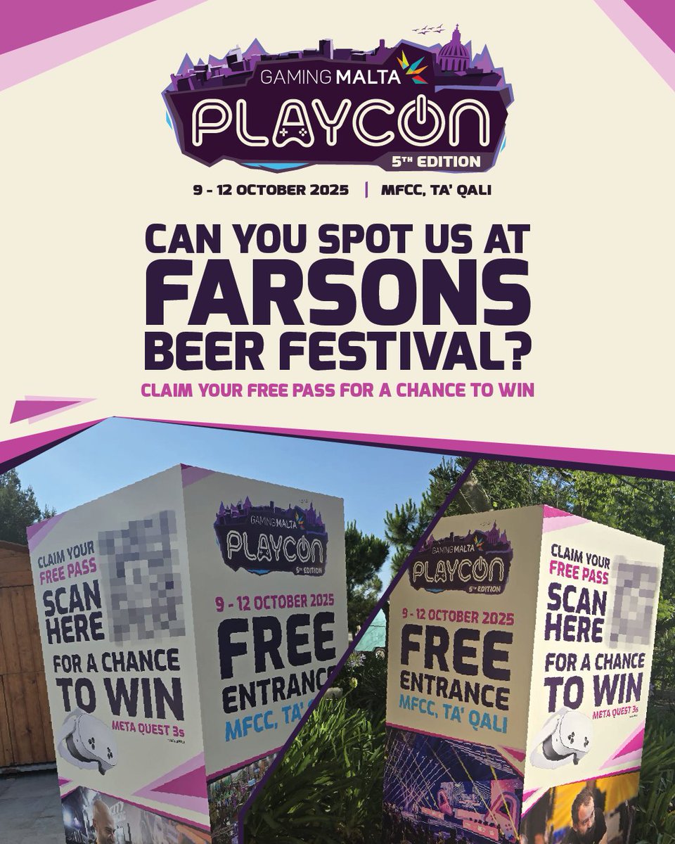 👀 Spot it. Scan it. Win it.

Our PLAYCON totems are waiting for you at the Farsons Beer Festival.

Score a chance to win a Meta Quest 3s!