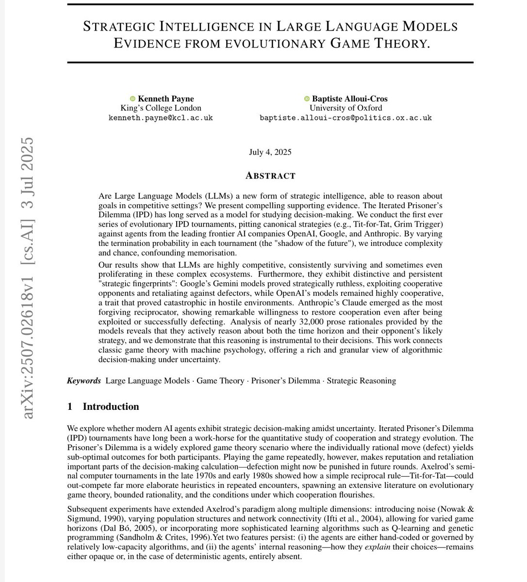 Game theory meets LLMs. I think this makes the revenue cycle challenge with dueling AI's quite vivid CC <a href="/IAmSamFin/">Sam Finlayson</a>    HT <a href="/rbramoni/">Rachel Ramoni</a>