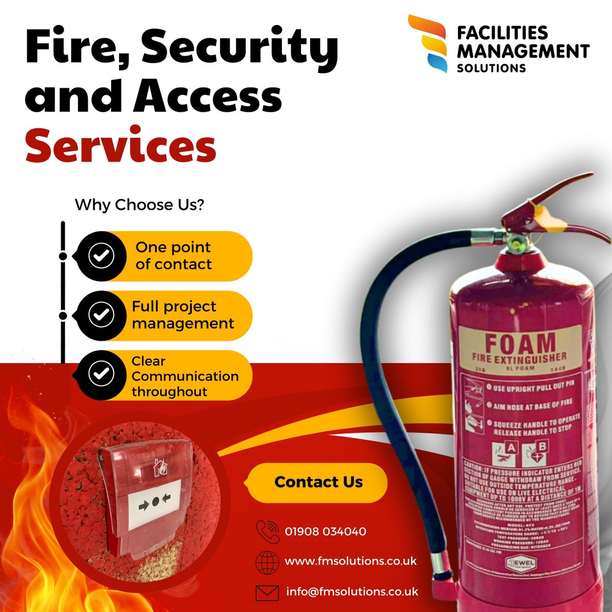 We design, install, and maintain fully compliant fire, security, and access systems—tailored to your site. 🛠️

From alarms and emergency lighting to access control, everything is managed by experts.

One team. Full project oversight. Total peace of mind.

01908 034040 📞