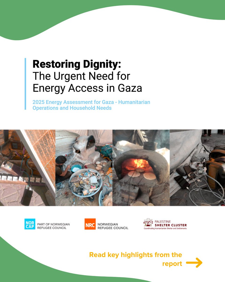 EnergyGPA's tweet image. The Urgent Need for Energy Access in Gaza: A new report from @NORCAPweb, @NRC_Norway, and Shelter Cluster Palestine highlights the devastating energy challenges facing Gaza and the urgent need for coordinated, life-saving action. Swipe to learn more➡️
🔗nrc.no/globalassets/p…