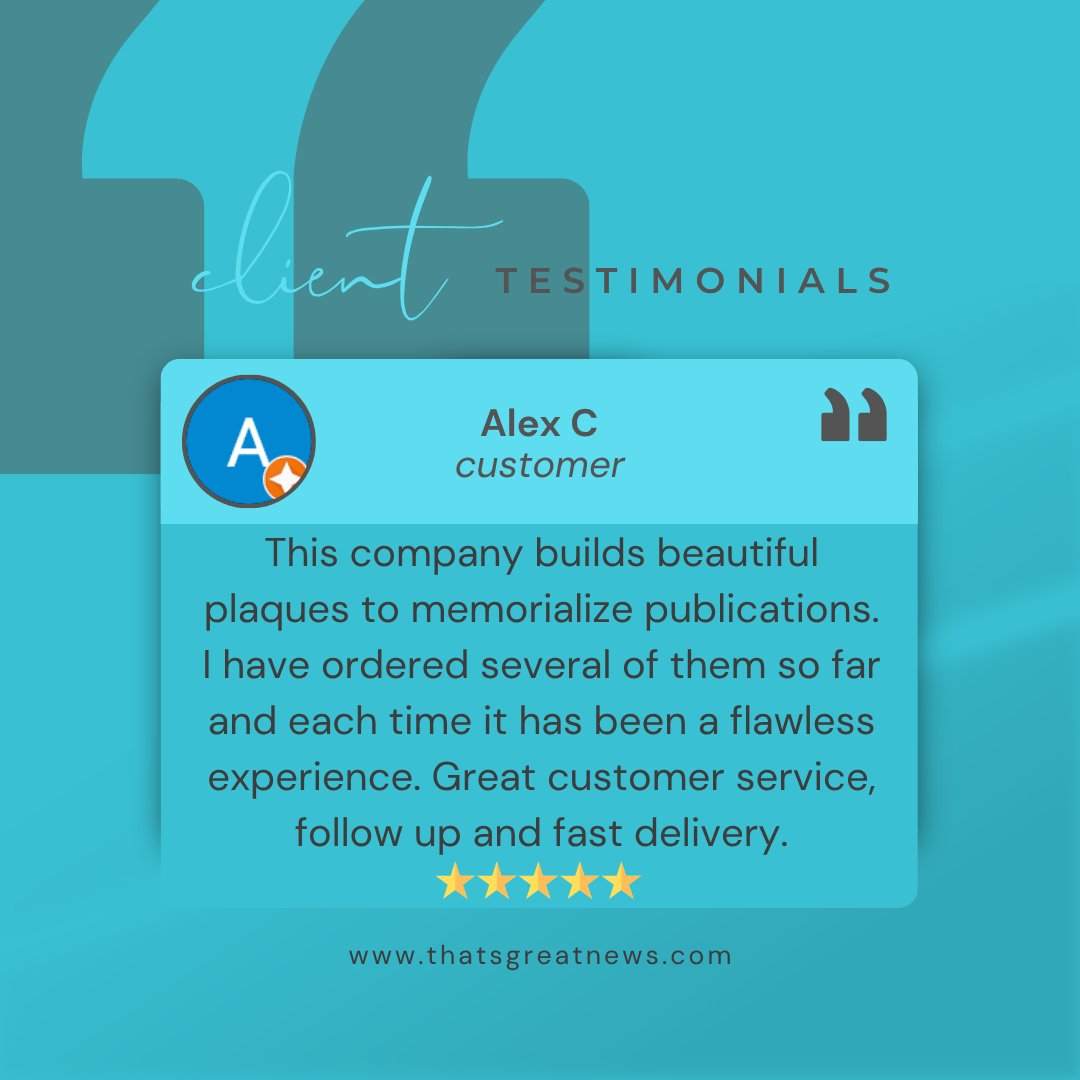 ThatsGreatNews's tweet image. We create custom plaques to help you showcase your media features—beautifully and professionally. Fast delivery, great service, and a smooth experience every time.

#ThatsGreatNews #CustomPlaques #FramedSuccess #BusinessMilestones #CelebrateYourStory