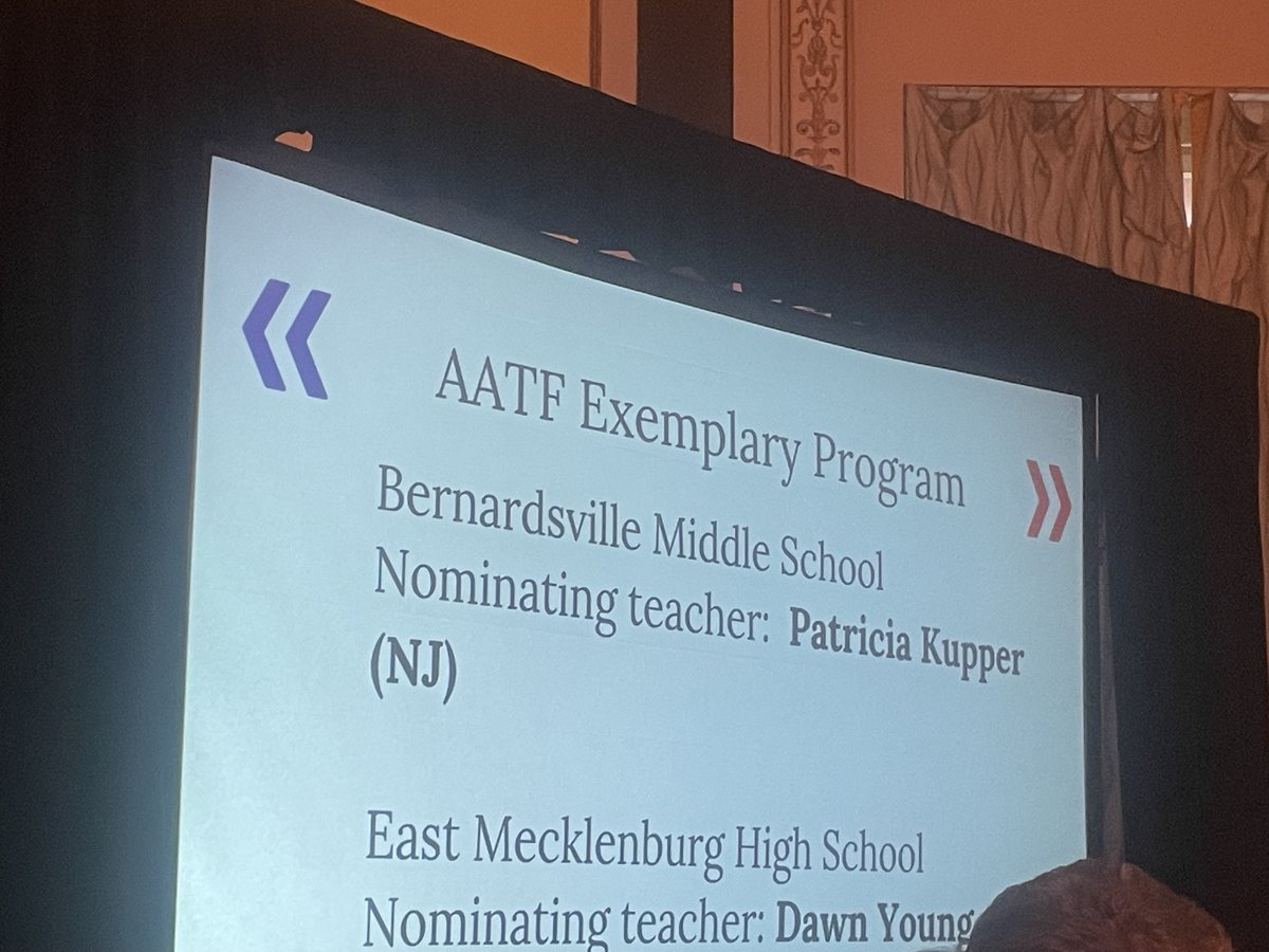 Félicitations to all of the NJ schools and universities for receiving the AATF Exemplary and Exemplary with Honors Programs 2025 award:

Highland Regional High School- Nominating Teacher- Elizabeth Detwiler-Alderfer

Montclair State University- Nominating Teacher- Elizabeth Emery