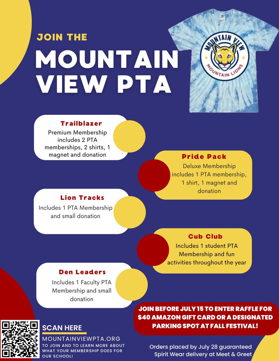 Join the Mountain View Elementary School PTA today! 🌟 With various membership levels available, there's something for everyone. Plus, don't miss out on our new tie-dye spirit wear that the kids are going to love! Check it out at loom.ly/qPEpf94