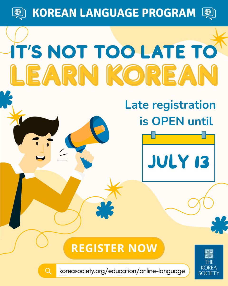 koreasociety's tweet image. 📣 Last call to learn Korean this summer! 📣
📝 Nine levels from beginning to advanced
🗣️ Six levels of conversation classes
🎙️ Learn Korean Through K-Pop (Intermediate & up)
✍️ Hanja (Beginning 3 & up)
Members receive a 10% discount! 🏷️
Learn more: koreasociety.org/education/onli…
