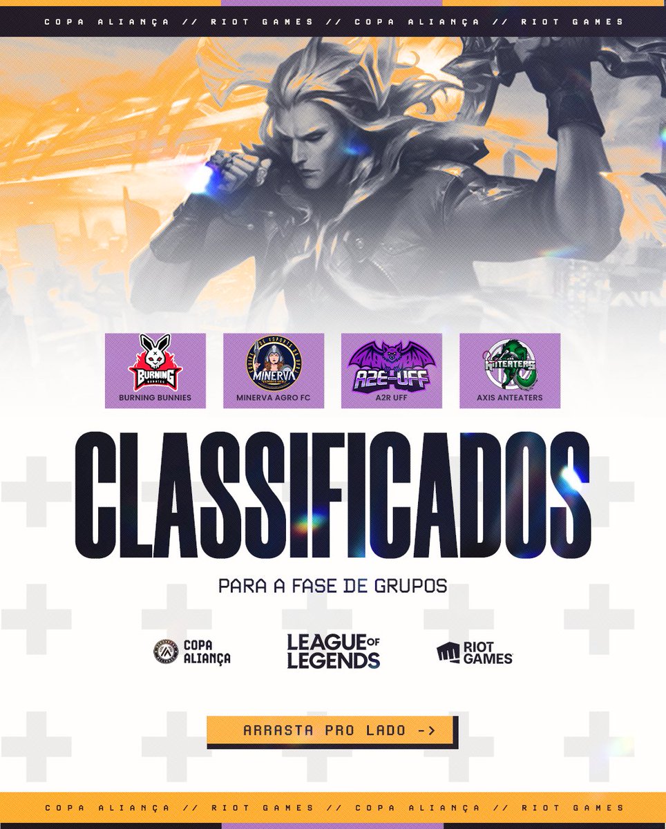 Copa Aliança (@copaaliancagg) on Twitter photo A última classificatória aconteceu nesse final de semana e temos o resultado das últimas atléticas que irão para Fase de Grupos!
➡ UFPR Burning Bunnies
➡ UFRJ Minerva <a href="/minervaesports/">Minerva Esports UFRJ</a>
➡ UFF A2E <a href="/a2euff/">INTZ A2E - UFF</a>
➡ UFABC AXIS Anteaters <a href="/ufabc_esports/">AXIS Anteaters eSports</a>
#leagueoflegends A última classificatória aconteceu nesse final de semana e temos o resultado das últimas atléticas que irão para Fase de Grupos!
➡ UFPR Burning Bunnies
➡ UFRJ Minerva <a href="/minervaesports/">Minerva Esports UFRJ</a>
➡ UFF A2E <a href="/a2euff/">INTZ A2E - UFF</a>
➡ UFABC AXIS Anteaters <a href="/ufabc_esports/">AXIS Anteaters eSports</a>
#leagueoflegends