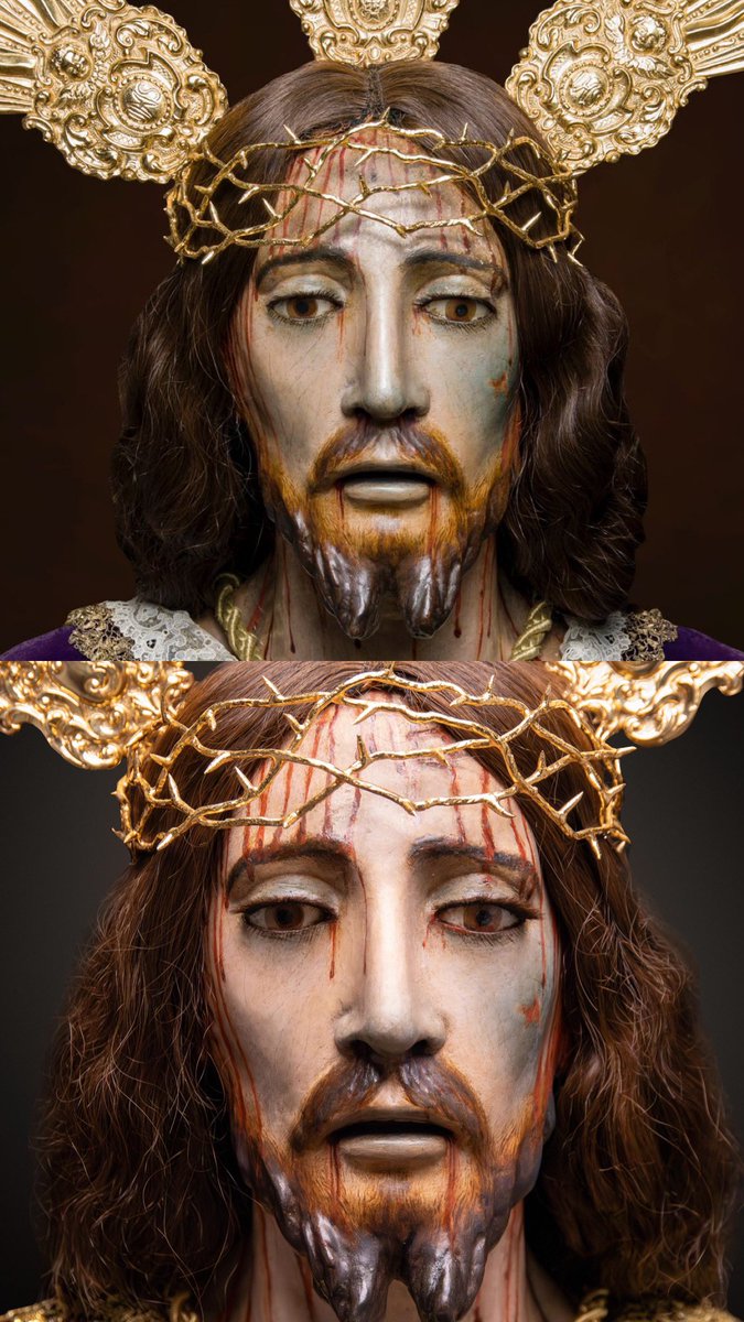 jcarlosscb's tweet photo. “Ha vuelto el Señor” 

Comparativa del antes y el después de la intervención acometida por Juan Manuel Miñarro al Señor de la Sentencia 

📸@PMFotoscofrades https://t.co/qPrvBrI55E