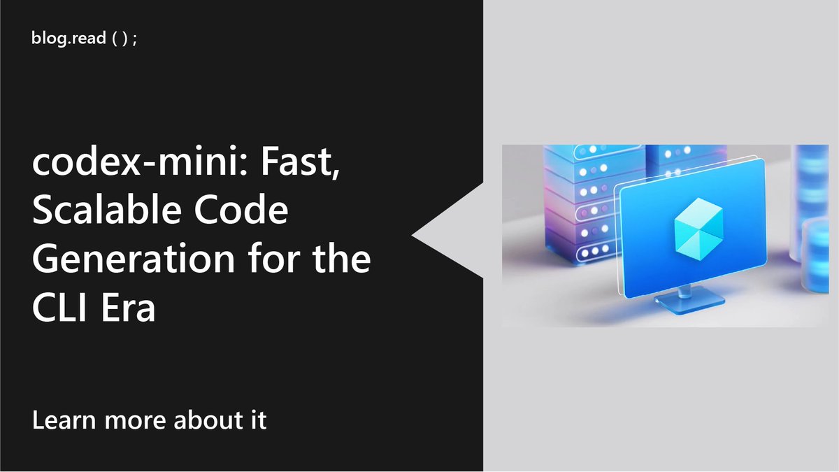MSAzureDev's tweet image. ⚡️ Codex Mini is here!
CLI-native, lightning-fast, and scalable—this model eats shell scripts for breakfast 🍳
200k-token context, streaming, and structured output? Yes please.
#AIForDevelopers
🔗 Learn about it: msft.it/6019SLFE1