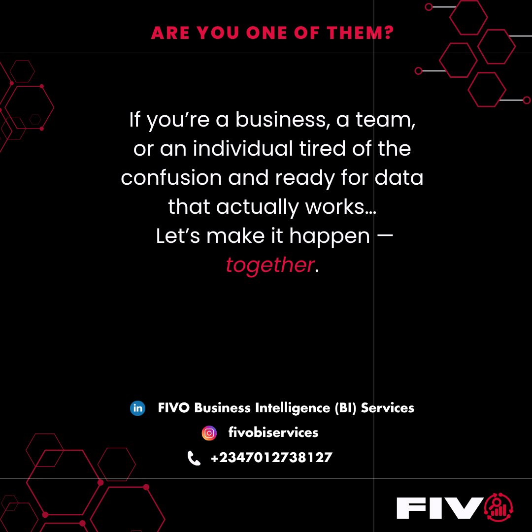FIVOBIServices's tweet image. FIVO’s mission?
To make data simple, strategic &amp;amp; beautiful for the people who need it most.

Our vision?
A world where small businesses win with data.

Are you ready for data that actually works?
Let’s build it together.
#FIVO #BIstrategy #DataMadeSimple #PowerBI #Excel