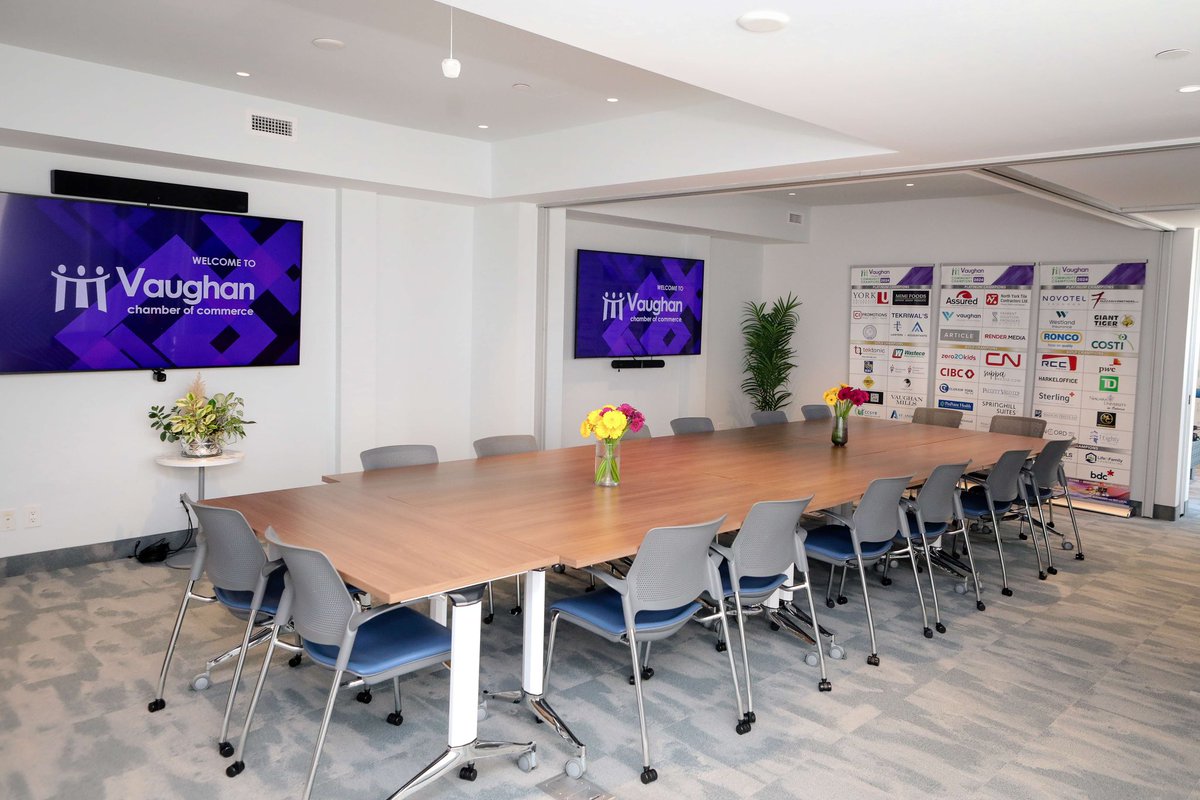 Vaughan Chamber (@vaughanchamber) on Twitter photo Host your next meeting or presentation at the Vaughan Chamber’s fully equipped boardrooms. Enjoy modern tech, video conferencing, flexible setups, and amenities like a café station, high-speed internet, & accessible washrooms—all in one professional space. info@vaughanchamber.ca Host your next meeting or presentation at the Vaughan Chamber’s fully equipped boardrooms. Enjoy modern tech, video conferencing, flexible setups, and amenities like a café station, high-speed internet, & accessible washrooms—all in one professional space. info@vaughanchamber.ca