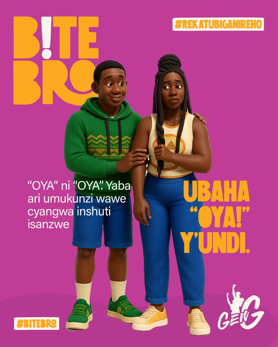 GenGRwanda's tweet image. Nk’umusore, wenda wakuze wumva ibi:
“Abakobwa ntibamenya icyo bashaka.”
“Iyo yavuze ‘oya’ ni uko ashaka gusa ko umuhatiriza.”
Iyo hari icyo muvuganye cyangwa umusabye akavuga “oya!”, byubahe, wubahe ubushuti mufitanye. Kuba umugabo uhamye ni ukubaha abandi.
#BiteBro