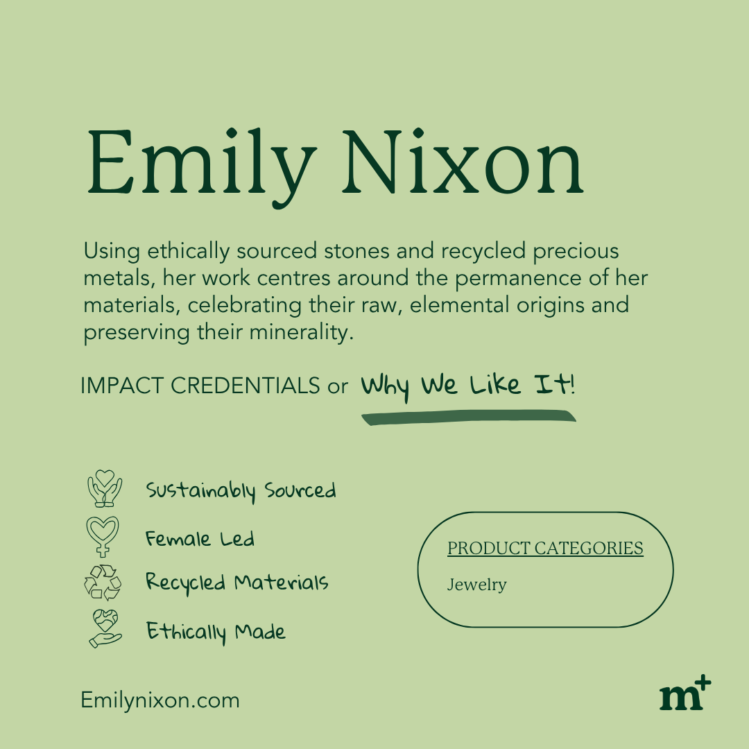 @emilynixonjewellery is our #sustainablebrand of the day! 🇬🇧 

Using ethically sourced stones and recycled precious metals, her work centres around the permanence of her materials, celebrating their raw, elemental origins and preserving their minerality.

📸 : Emily Nixon