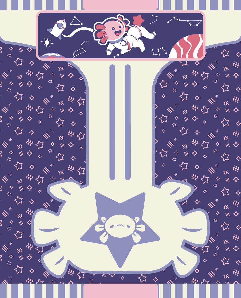 Here’s the full Space Axolot diaper art!
If you want to draw it, add it to your OCs, or just have fun with it, go for it! 🎨💕🦎

Thank you all for the love and support so far, it really means a lot. 💫
🔗kickstarter.com/projects/lilre…