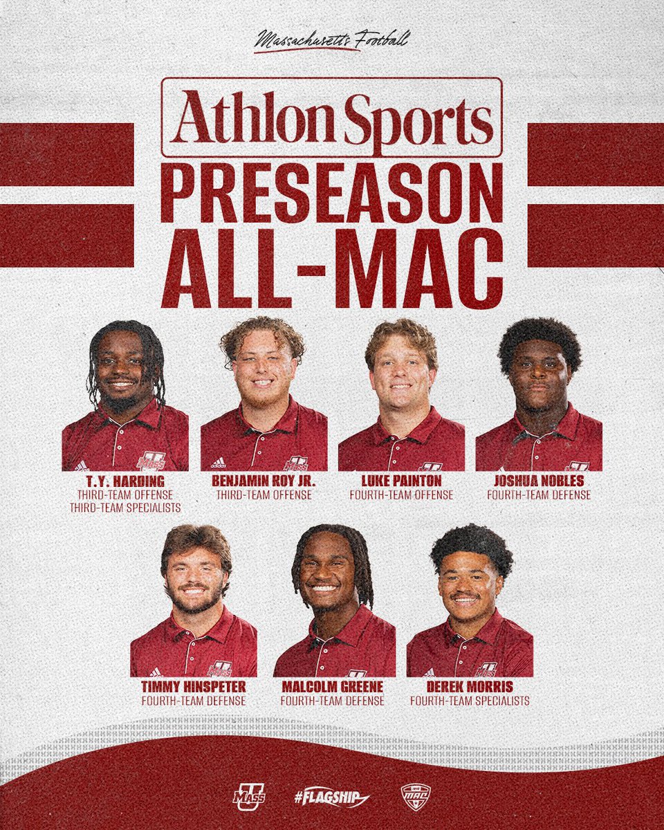 UMass Football (@umassfootball) on Twitter photo Landed seven of our guys on the <a href="/AthlonSports/">Athlon Sports</a> Preseason All-MAC teams โญ๏ธ
#Flagship ๐ฉ Landed seven of our guys on the <a href="/AthlonSports/">Athlon Sports</a> Preseason All-MAC teams โญ๏ธ
#Flagship ๐ฉ
