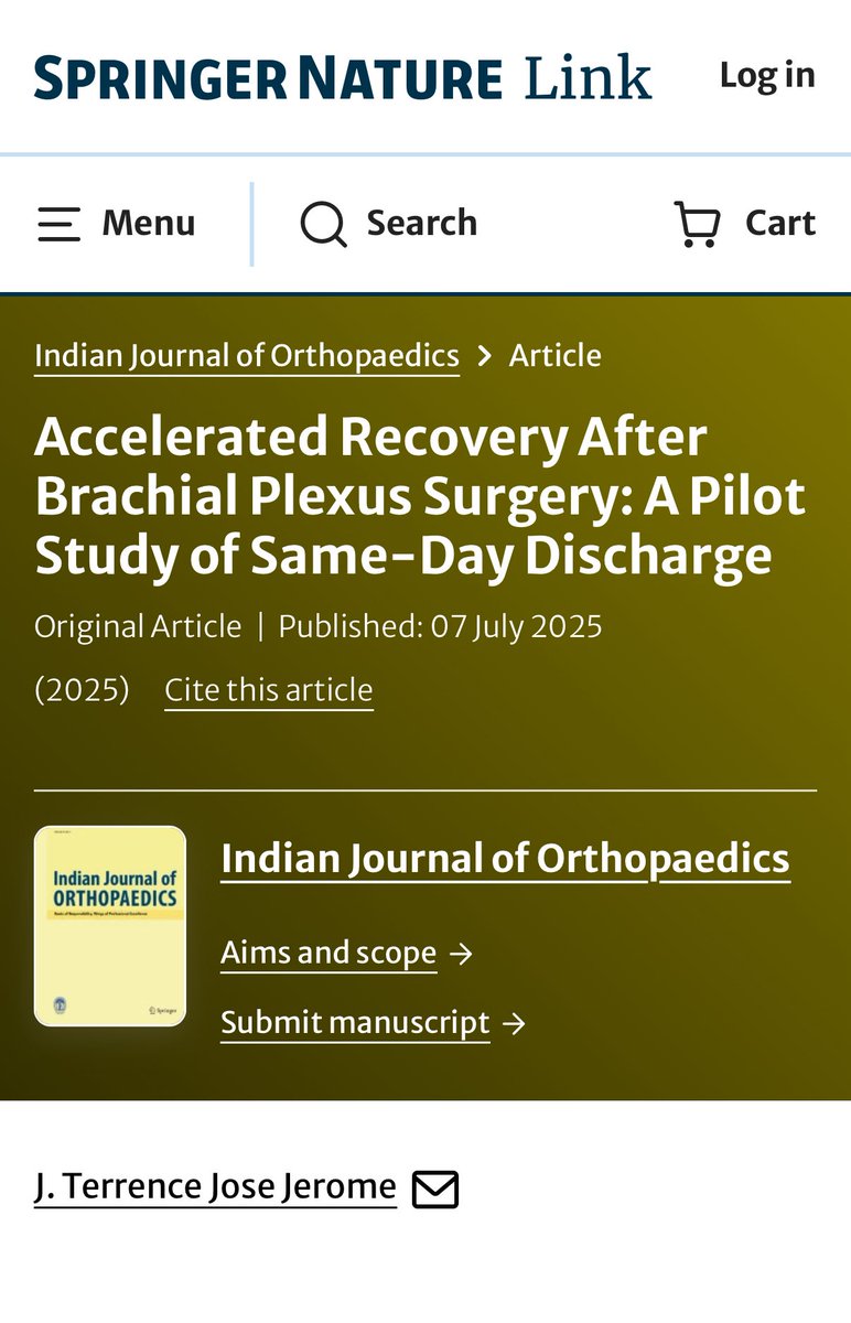 Terrence Jose Jerome, FRCS (@terrencejose) on Twitter photo Brachial Plexus Surgery Steps Into the Daycare Era
link.springer.com/article/10.100…
No taboo. No complications. 💯 same-day discharge 0 reoperations
Let’s change the narrative <a href="/JHandSurg/">J Hand Surg Am- ASSH</a> <a href="/BSSHand/">British Society for Surgery of the Hand</a> <a href="/FESSHEurope/">FESSH</a> <a href="/JHSEur/">The Journal of Hand Surgery (European Volume)</a> <a href="/prsjournal/">Plastic and Reconstructive Surgery</a> <a href="/PRSGlobalOpen/">PRS Global Open</a> <a href="/jbjs/">J Bone & Joint Surg</a> <a href="/BoneJointJ/">The Bone & Joint Journal</a> <a href="/AAOS1/">AAOS</a> <a href="/HandSurgeryAssn/">AAHS</a> Brachial Plexus Surgery Steps Into the Daycare Era
link.springer.com/article/10.100…
No taboo. No complications. 💯 same-day discharge 0 reoperations
Let’s change the narrative <a href="/JHandSurg/">J Hand Surg Am- ASSH</a> <a href="/BSSHand/">British Society for Surgery of the Hand</a> <a href="/FESSHEurope/">FESSH</a> <a href="/JHSEur/">The Journal of Hand Surgery (European Volume)</a> <a href="/prsjournal/">Plastic and Reconstructive Surgery</a> <a href="/PRSGlobalOpen/">PRS Global Open</a> <a href="/jbjs/">J Bone & Joint Surg</a> <a href="/BoneJointJ/">The Bone & Joint Journal</a> <a href="/AAOS1/">AAOS</a> <a href="/HandSurgeryAssn/">AAHS</a>
