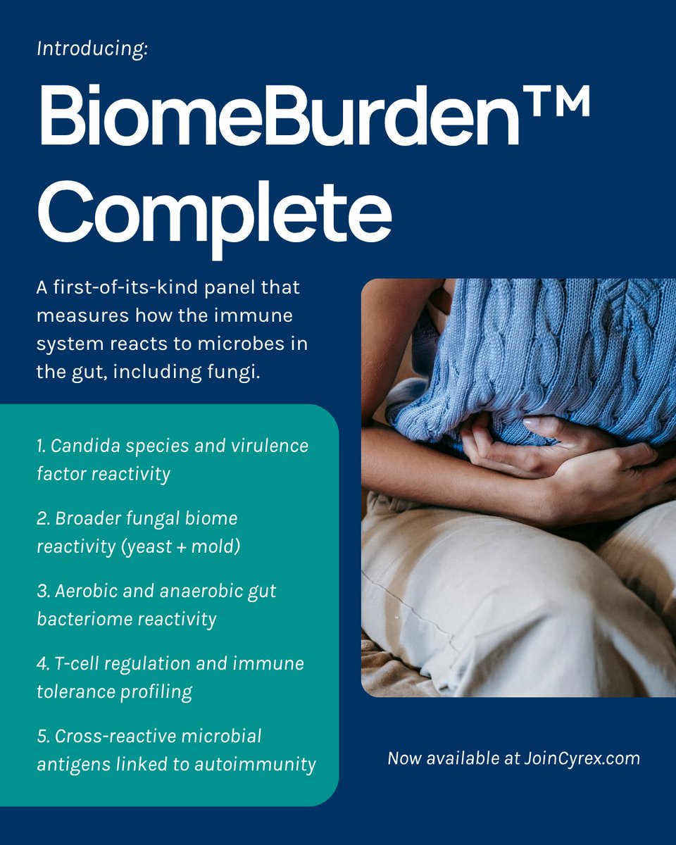 CyrexLabs's tweet image. When standard tests don’t explain the full picture, it’s time to ask: what’s the immune system reacting to?

Introducing BiomeBurden™, the first microbiome test series that goes beyond colonization to measure immune reactivity

🔍 Now available at JoinCyrex.com
